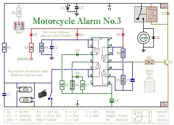 Motorcycle Alarm No. 3 Circuit Diagram